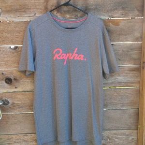 Rapha logo T-shirt, Grey/hot pink logo, XL